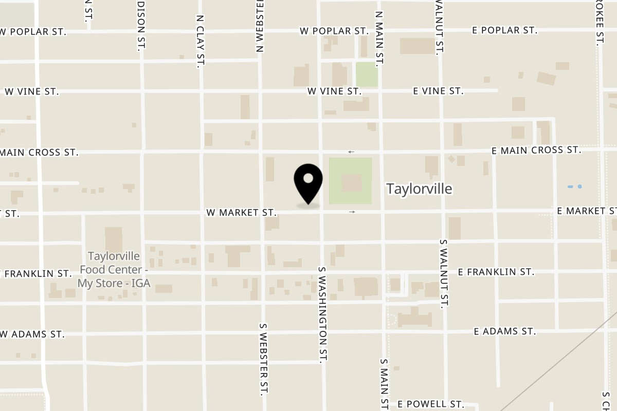 Map showing the location of Legendary Small Town Trading Co. on 123 S Washington St in Taylorville